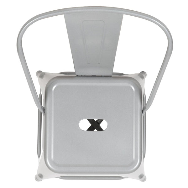 English Elm Kai Commercial Grade 24" High Metal Counter Height Stool for Indoor-Outdoor Use with Removable Back Silver CH-31320-24GB-SIL-GG