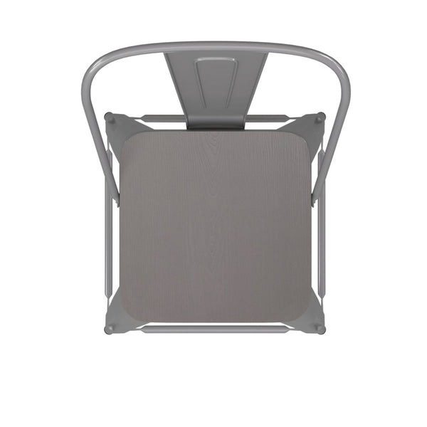 English Elm Kai Commercial Grade 24" High Metal Counter Stool with Removable Backrest for Versatile Seating Options Gray Seat/Silver Frame CH-31320-24GB-SIL-PL2G-GG