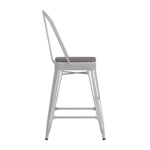 English Elm Kai Commercial Grade 24" High Metal Counter Stool with Removable Backrest for Versatile Seating Options Gray Seat/White Frame CH-31320-24GB-WH-PL2G-GG