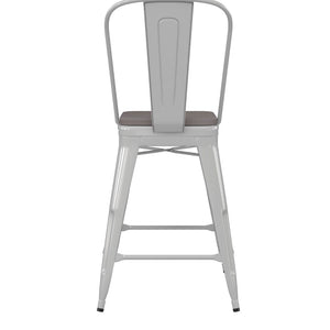 English Elm Kai Commercial Grade 24" High Metal Counter Stool with Removable Backrest for Versatile Seating Options Gray Seat/White Frame CH-31320-24GB-WH-PL2G-GG