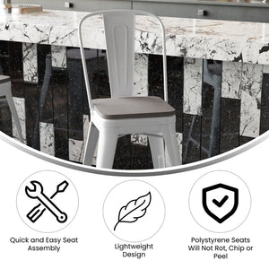 English Elm Kai Commercial Grade 24" High Metal Counter Stool with Removable Backrest for Versatile Seating Options Gray Seat/White Frame CH-31320-24GB-WH-PL2G-GG