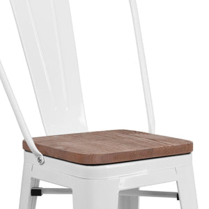 English Elm Lily 24" High Metal Counter Stool with Back and Textured Wood Seat for Modern Bistro Charm White CH-31320-24GB-WH-WD-GG