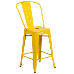 English Elm Kai Commercial Grade 24" High Metal Counter Height Stool for Indoor-Outdoor Use with Removable Back Yellow CH-31320-24GB-YL-GG