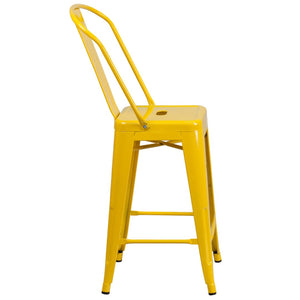 English Elm Kai Commercial Grade 24" High Metal Counter Height Stool for Indoor-Outdoor Use with Removable Back Yellow CH-31320-24GB-YL-GG