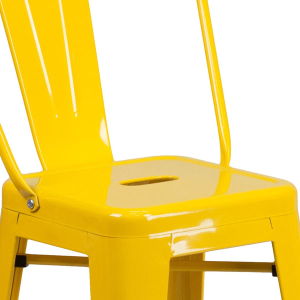 English Elm Kai Commercial Grade 24" High Metal Counter Height Stool for Indoor-Outdoor Use with Removable Back Yellow CH-31320-24GB-YL-GG