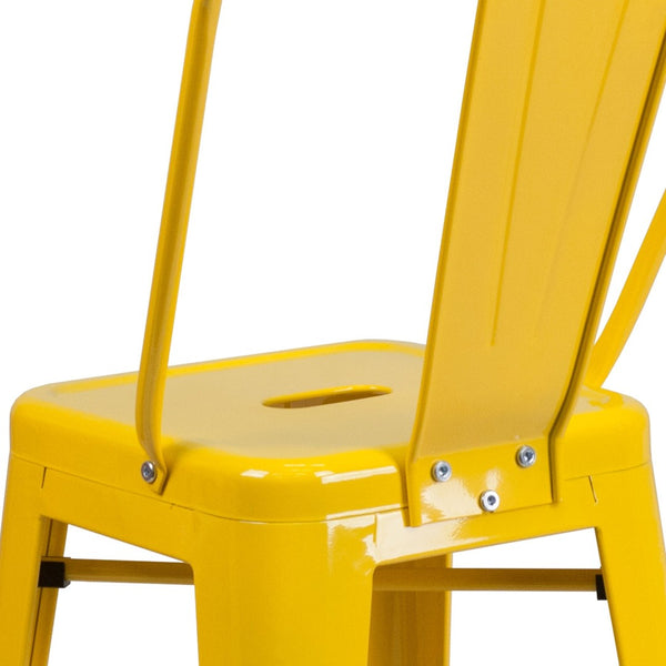 English Elm Kai Commercial Grade 24" High Metal Counter Height Stool for Indoor-Outdoor Use with Removable Back Yellow CH-31320-24GB-YL-GG