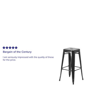 English Elm Kai Commercial Grade 30-Inch Backless Metal Barstool for Indoor and Outdoor Use, Stackable Design Black CH-31320-30-BK-GG