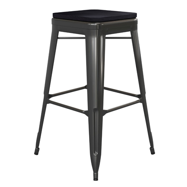 English Elm Kai Commercial-Grade 30" Backless Metal Barstool for Indoor-Outdoor Use, Durable & Lightweight Design Black Seat/Black Frame CH-31320-30-BK-PL2B-GG