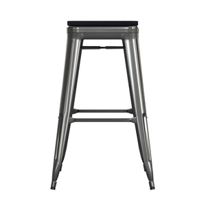 English Elm Kai Commercial-Grade 30" Backless Metal Barstool for Indoor-Outdoor Use, Durable & Lightweight Design Black Seat/Black Frame CH-31320-30-BK-PL2B-GG