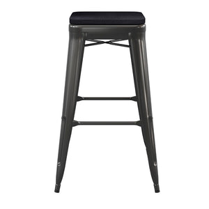 English Elm Kai Commercial-Grade 30" Backless Metal Barstool for Indoor-Outdoor Use, Durable & Lightweight Design Black Seat/Black Frame CH-31320-30-BK-PL2B-GG