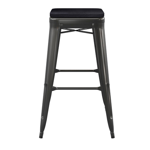 English Elm Kai Commercial-Grade 30" Backless Metal Barstool for Indoor-Outdoor Use, Durable & Lightweight Design Black Seat/Black Frame CH-31320-30-BK-PL2B-GG