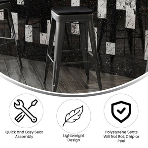 English Elm Kai Commercial-Grade 30" Backless Metal Barstool for Indoor-Outdoor Use, Durable & Lightweight Design Black Seat/Black Frame CH-31320-30-BK-PL2B-GG