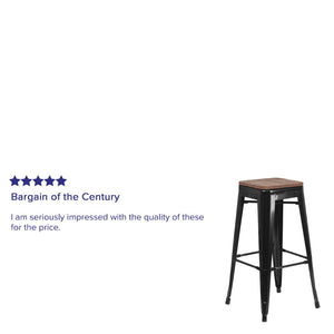 English Elm Lily 30" High Backless Metal Barstool with Square Wood Seat - Durable, Stackable & Stylish Design Black CH-31320-30-BK-WD-GG