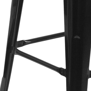 English Elm Lily 30" High Backless Metal Barstool with Square Wood Seat - Durable, Stackable & Stylish Design Black CH-31320-30-BK-WD-GG