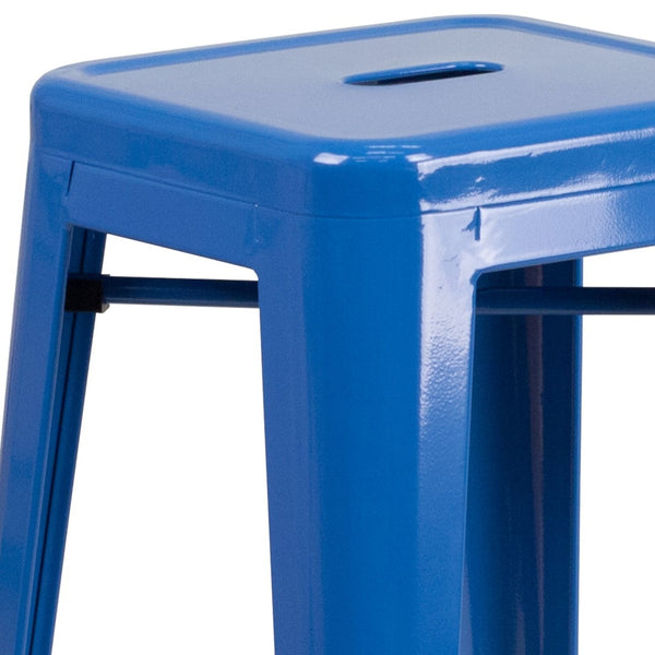 English Elm Kai Commercial Grade 30-Inch Backless Metal Barstool for Indoor and Outdoor Use, Stackable Design Blue CH-31320-30-BL-GG