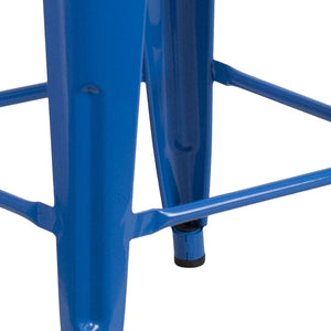 English Elm Lily 30" High Backless Metal Barstool with Square Wood Seat - Durable, Stackable & Stylish Design Blue CH-31320-30-BL-WD-GG