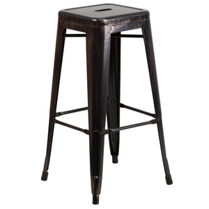 English Elm Kai Commercial Grade 30-Inch Backless Metal Barstool for Indoor and Outdoor Use, Stackable Design Black-Antique Gold CH-31320-30-BQ-GG