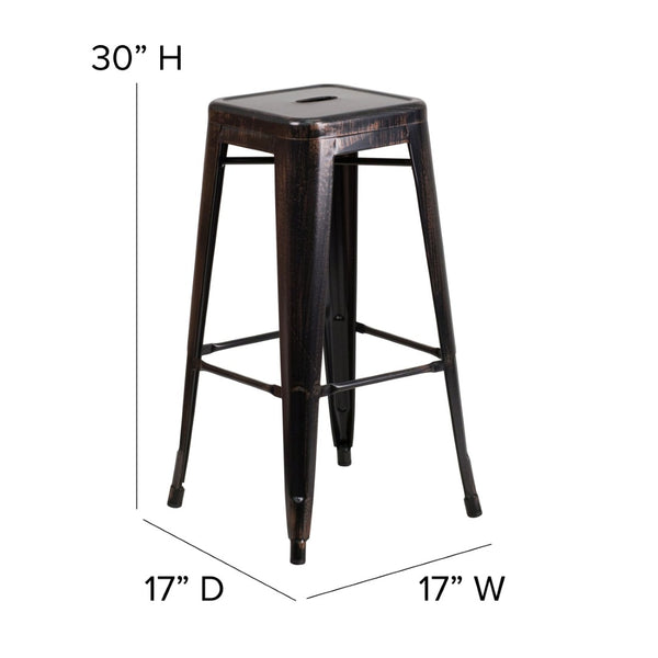 English Elm Kai Commercial Grade 30-Inch Backless Metal Barstool for Indoor and Outdoor Use, Stackable Design Black-Antique Gold CH-31320-30-BQ-GG