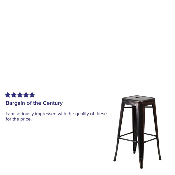 English Elm Kai Commercial Grade 30-Inch Backless Metal Barstool for Indoor and Outdoor Use, Stackable Design Black-Antique Gold CH-31320-30-BQ-GG