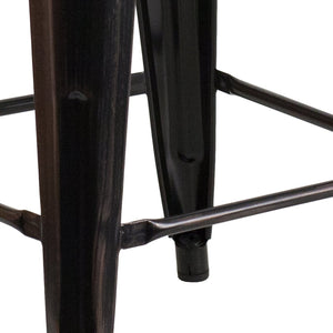 English Elm Lily 30" High Backless Metal Barstool with Square Wood Seat - Durable, Stackable & Stylish Design Black-Antique Gold CH-31320-30-BQ-WD-GG