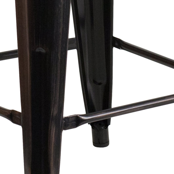 English Elm Lily 30" High Backless Metal Barstool with Square Wood Seat - Durable, Stackable & Stylish Design Black-Antique Gold CH-31320-30-BQ-WD-GG