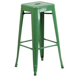 English Elm Kai Commercial Grade 30-Inch Backless Metal Barstool for Indoor and Outdoor Use, Stackable Design Green CH-31320-30-GN-GG