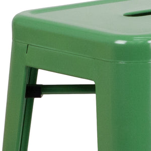English Elm Kai Commercial Grade 30-Inch Backless Metal Barstool for Indoor and Outdoor Use, Stackable Design Green CH-31320-30-GN-GG