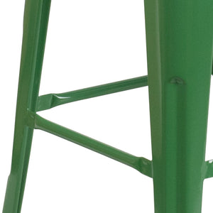 English Elm Lily 30" High Backless Metal Barstool with Square Wood Seat - Durable, Stackable & Stylish Design Green CH-31320-30-GN-WD-GG