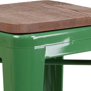English Elm Lily 30" High Backless Metal Barstool with Square Wood Seat - Durable, Stackable & Stylish Design Green CH-31320-30-GN-WD-GG