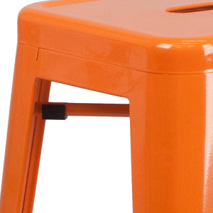 English Elm Kai Commercial Grade 30-Inch Backless Metal Barstool for Indoor and Outdoor Use, Stackable Design Orange CH-31320-30-OR-GG