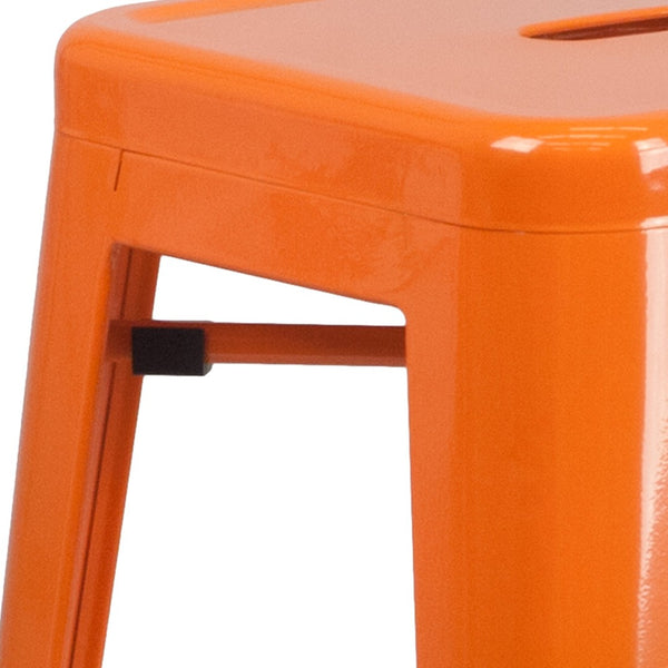 English Elm Kai Commercial Grade 30-Inch Backless Metal Barstool for Indoor and Outdoor Use, Stackable Design Orange CH-31320-30-OR-GG