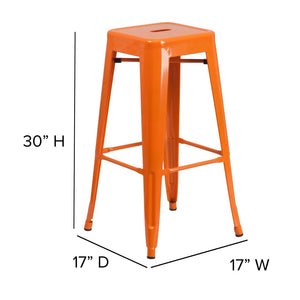 English Elm Kai Commercial-Grade 30" Backless Metal Barstool for Indoor-Outdoor Use, Durable & Lightweight Design Teak Seat/Orange Frame CH-31320-30-OR-PL2T-GG