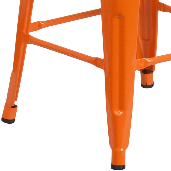 English Elm Lily 30" High Backless Metal Barstool with Square Wood Seat - Durable, Stackable & Stylish Design Orange CH-31320-30-OR-WD-GG