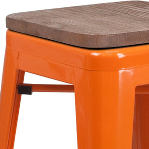 English Elm Lily 30" High Backless Metal Barstool with Square Wood Seat - Durable, Stackable & Stylish Design Orange CH-31320-30-OR-WD-GG
