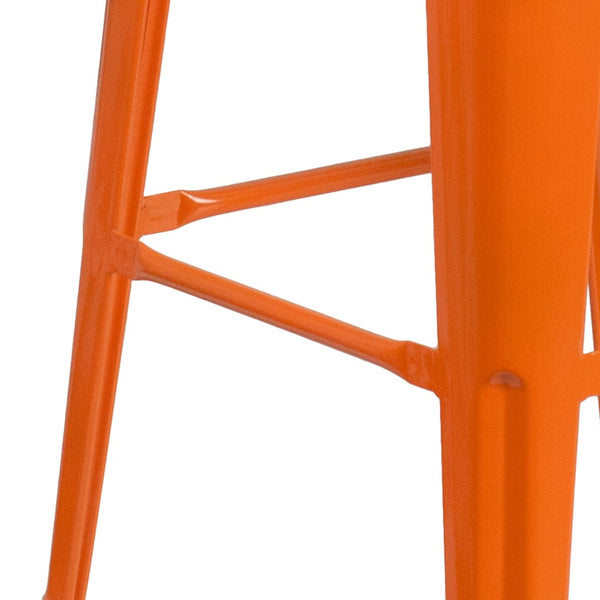 English Elm Lily 30" High Backless Metal Barstool with Square Wood Seat - Durable, Stackable & Stylish Design Orange CH-31320-30-OR-WD-GG