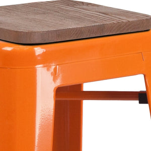 English Elm Lily 30" High Backless Metal Barstool with Square Wood Seat - Durable, Stackable & Stylish Design Orange CH-31320-30-OR-WD-GG