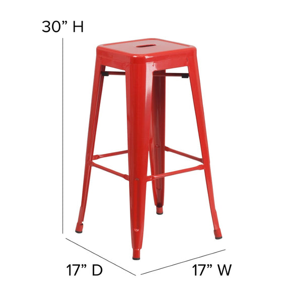 English Elm Kai Commercial Grade 30-Inch Backless Metal Barstool for Indoor and Outdoor Use, Stackable Design Red CH-31320-30-RED-GG