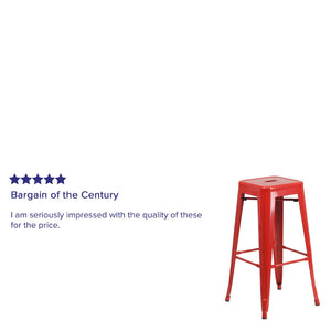 English Elm Kai Commercial Grade 30-Inch Backless Metal Barstool for Indoor and Outdoor Use, Stackable Design Red CH-31320-30-RED-GG