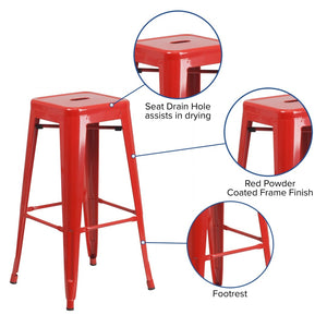 English Elm Kai Commercial Grade 30-Inch Backless Metal Barstool for Indoor and Outdoor Use, Stackable Design Red CH-31320-30-RED-GG