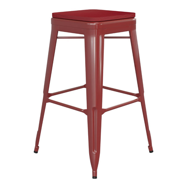 English Elm Kai Commercial-Grade 30" Backless Metal Barstool for Indoor-Outdoor Use, Durable & Lightweight Design Red Seat/Red Frame CH-31320-30-RED-PL2R-GG