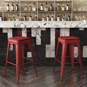 English Elm Kai Commercial-Grade 30" Backless Metal Barstool for Indoor-Outdoor Use, Durable & Lightweight Design Red Seat/Red Frame CH-31320-30-RED-PL2R-GG