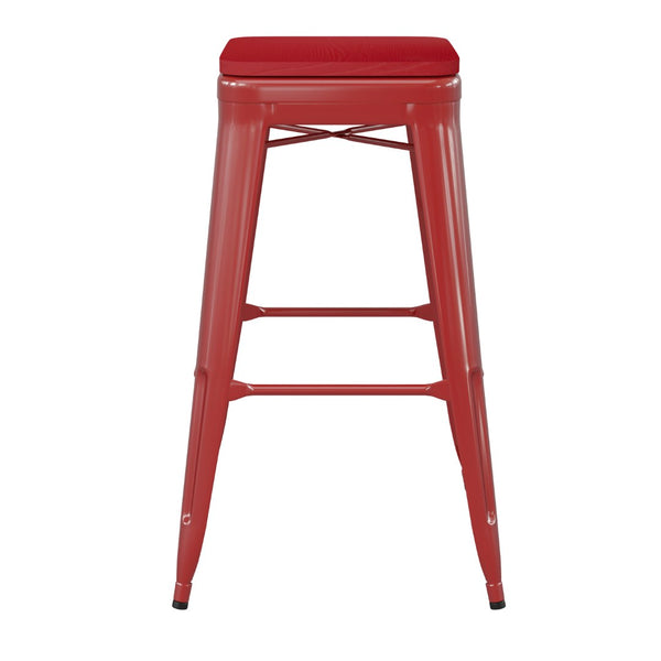 English Elm Kai Commercial-Grade 30" Backless Metal Barstool for Indoor-Outdoor Use, Durable & Lightweight Design Red Seat/Red Frame CH-31320-30-RED-PL2R-GG