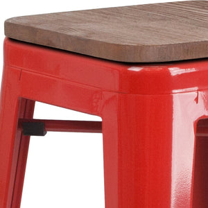 English Elm Lily 30" High Backless Metal Barstool with Square Wood Seat - Durable, Stackable & Stylish Design Red CH-31320-30-RED-WD-GG