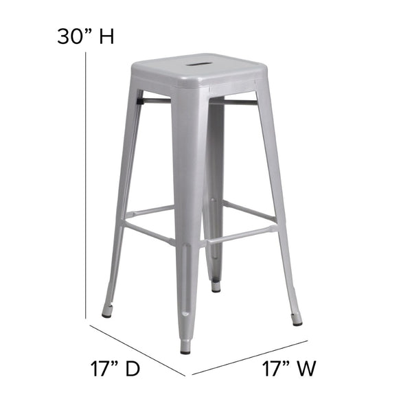 English Elm Kai Commercial Grade 30-Inch Backless Metal Barstool for Indoor and Outdoor Use, Stackable Design Silver CH-31320-30-SIL-GG