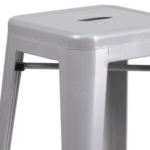 English Elm Kai Commercial Grade 30-Inch Backless Metal Barstool for Indoor and Outdoor Use, Stackable Design Silver CH-31320-30-SIL-GG