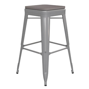 English Elm Kai Commercial-Grade 30" Backless Metal Barstool for Indoor-Outdoor Use, Durable & Lightweight Design Gray Seat/Silver Frame CH-31320-30-SIL-PL2G-GG