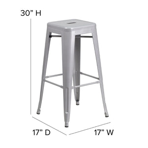 English Elm Kai Commercial-Grade 30" Backless Metal Barstool for Indoor-Outdoor Use, Durable & Lightweight Design Gray Seat/Silver Frame CH-31320-30-SIL-PL2G-GG