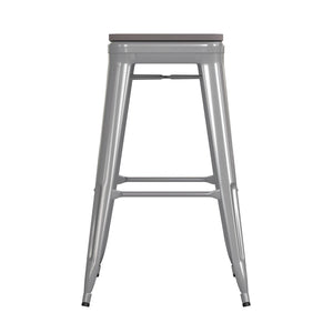 English Elm Kai Commercial-Grade 30" Backless Metal Barstool for Indoor-Outdoor Use, Durable & Lightweight Design Gray Seat/Silver Frame CH-31320-30-SIL-PL2G-GG