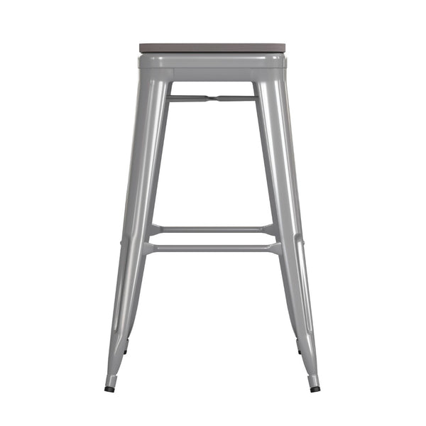 English Elm Kai Commercial-Grade 30" Backless Metal Barstool for Indoor-Outdoor Use, Durable & Lightweight Design Gray Seat/Silver Frame CH-31320-30-SIL-PL2G-GG