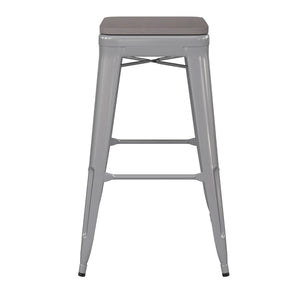 English Elm Kai Commercial-Grade 30" Backless Metal Barstool for Indoor-Outdoor Use, Durable & Lightweight Design Gray Seat/Silver Frame CH-31320-30-SIL-PL2G-GG